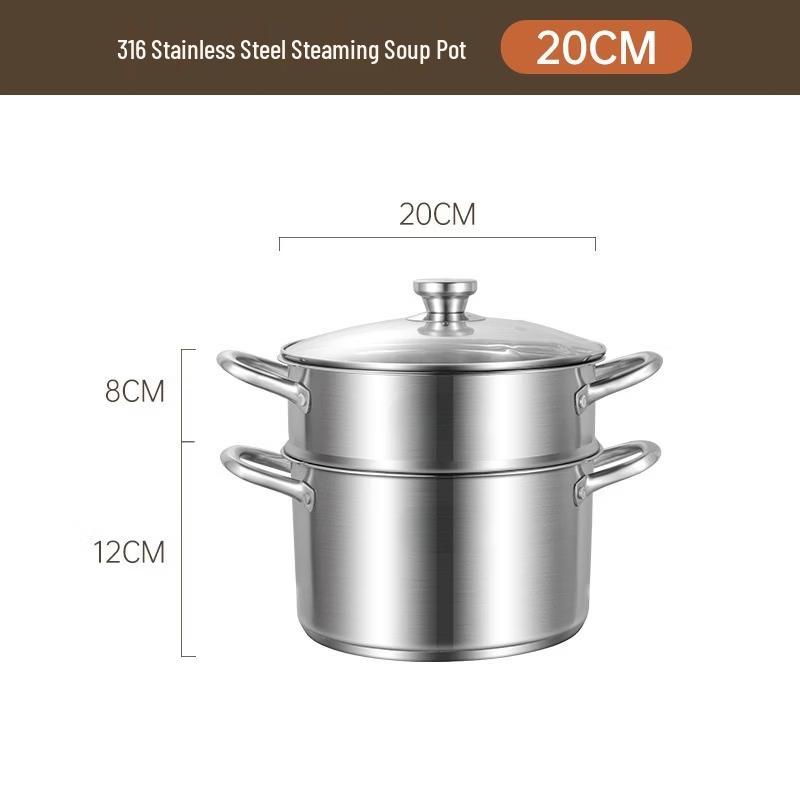 ZISIZ 316 Stainless Steel Stockpot with Steamer
