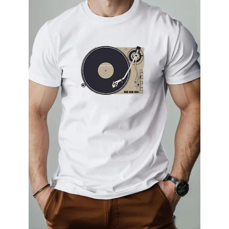 European sizes Men's Vinyl Record Player Print Summer Casual Short Sleeve T-Shirt