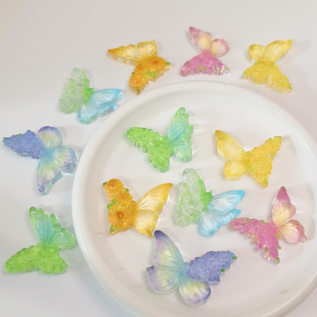 100pcs Mixed Gradient Mini Butterfly Slime Charms Flat Back Resin Cabochons for Jewelry Making DIY Hair Bows Center