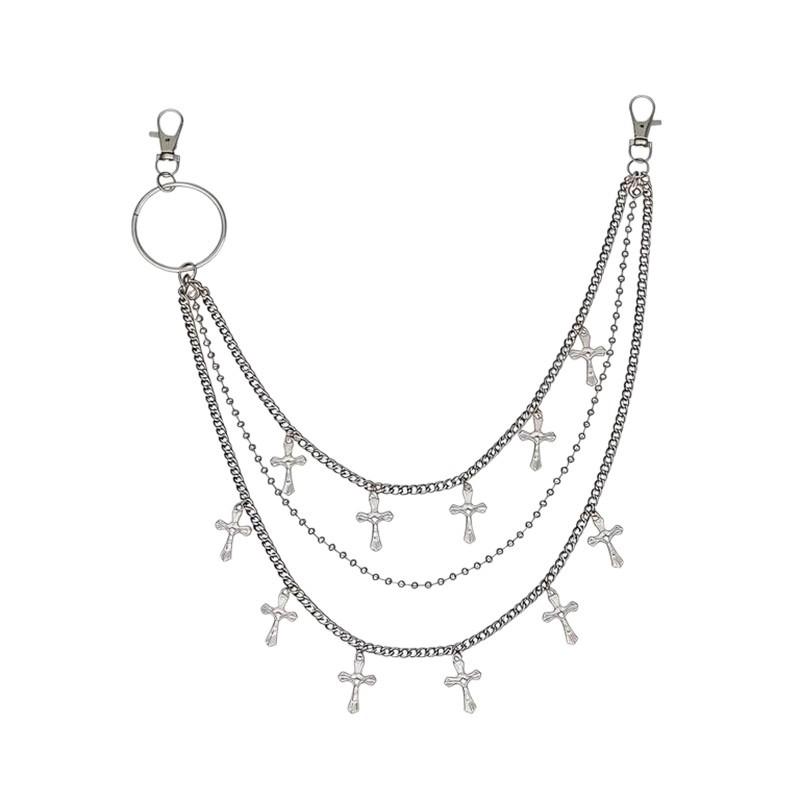 Hip Hop Punk Cross Pendant Waist Chain Fashion Geometric Multi-Layer Metal Chain Men'S And Women'S Pant Chains