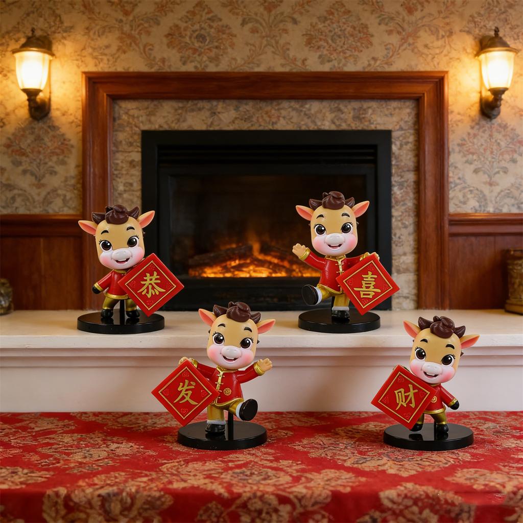 4 PC Year Of Mascot Handmade New Year's Congratulations And Trendy Cake Desktop Creative Ornament