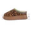 Fashion Warm Plush Leopard Thick Bottom Slippers Women 2025 Winter Chunky Platform Wedge Heel Furry Indoor Slippers Soft Non Slip Shoes
