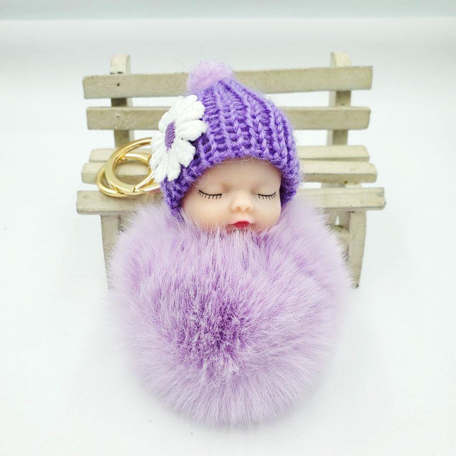 Imitation Rex Rabbit Fur Sleeping Doll Keychain - Cute Sleeping Baby Bag Pendant Gift