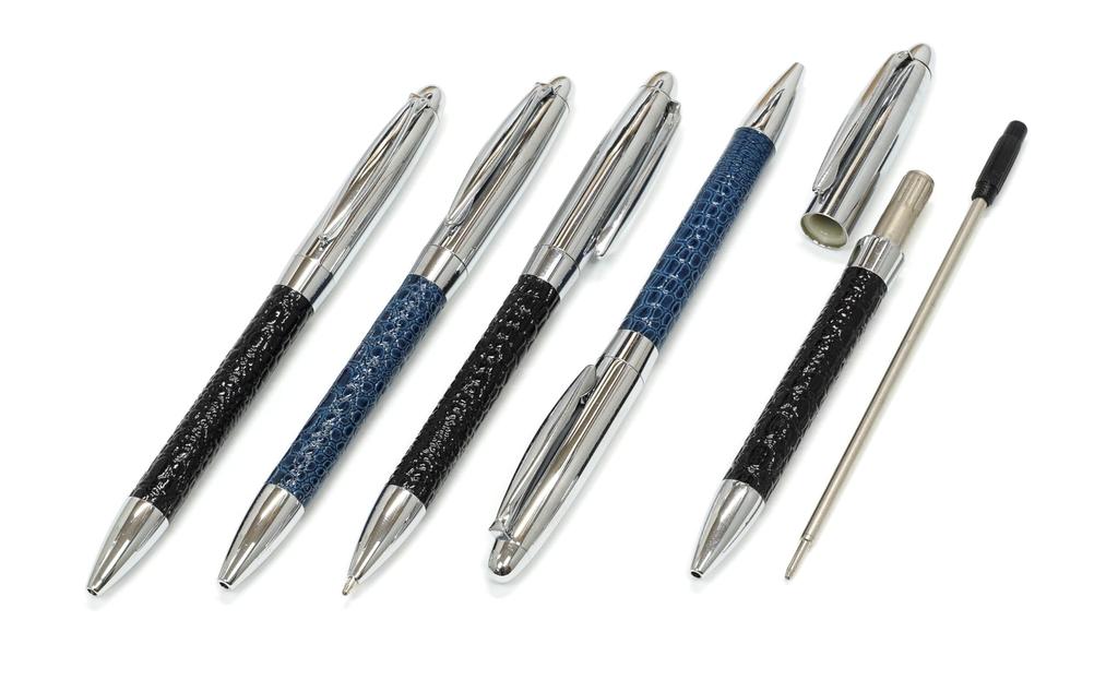 Genuine Brass Rotating Ballpoint Director in Premium Gift Black 2-Pack Leather-Wrapped Pens, Style, Box, K7-PD03-2-B