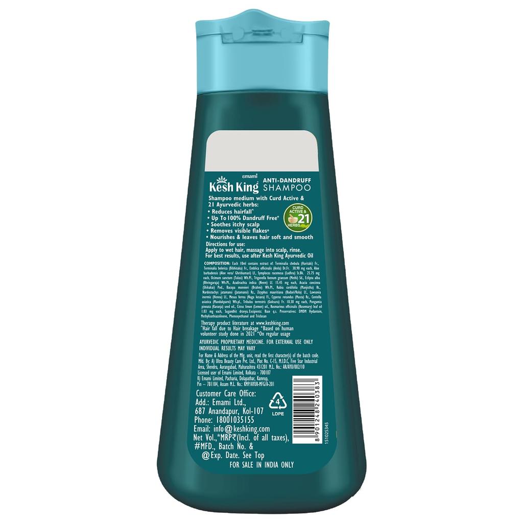 Kesh King Shampooing Ayurvédique Antipelliculaire Pour Femmes | Réduit la Chute des Cheveux | Apaise le Cuir Chevelu Qui Démange | Sans Parabènes Ni Silicones | Paquet de 340 ml