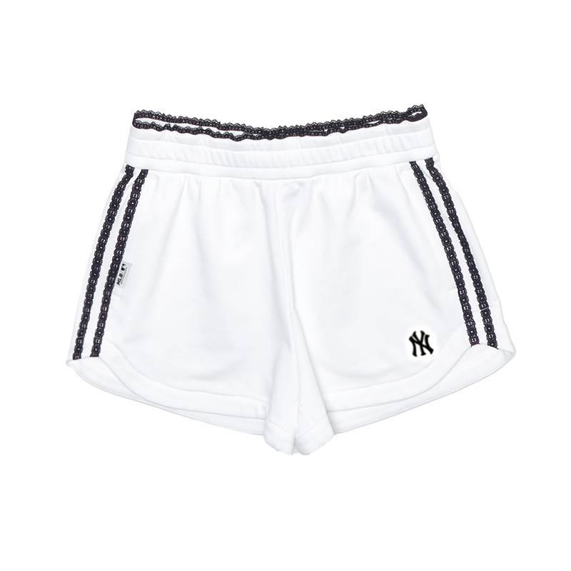 MLB New York Yankees SS26 Spitze Einsatz Elastischer Bund Einfarbig Gestreift Freizeitshorts Damen shorts 3FSPV0463-50WHS L black