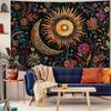 1pc Bohemian Tarot Sun and Moon Tapestry Wall Hanging-Vibrant Starry Floral Pattern Polyester, for Living Room and Bedroom Decor