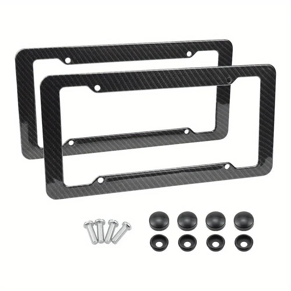 2/1Set Universal Carbon Pattern Plastic License Plate Frame Bracket With Standard Mount Screw Kits Auto Plate Decor Parts License Plate Covers Frames