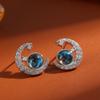 ZAKOL New Blue Planet Moon Astronaut Cubic Zirconia Stud Earrings for Women Fashion Party Zircon Ear Accessories Gift