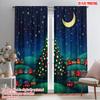 2pcs,2D Plane Printing Popular Curtain Panels Christmas Tree Village Night Polyester (without Rod) Versatile All Perfect for