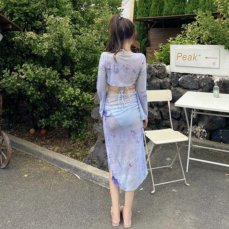 Vierteiliges Bikini-Set im koreanischen Stil: Reines Verlangen Langarmkleid für Strandurlaube