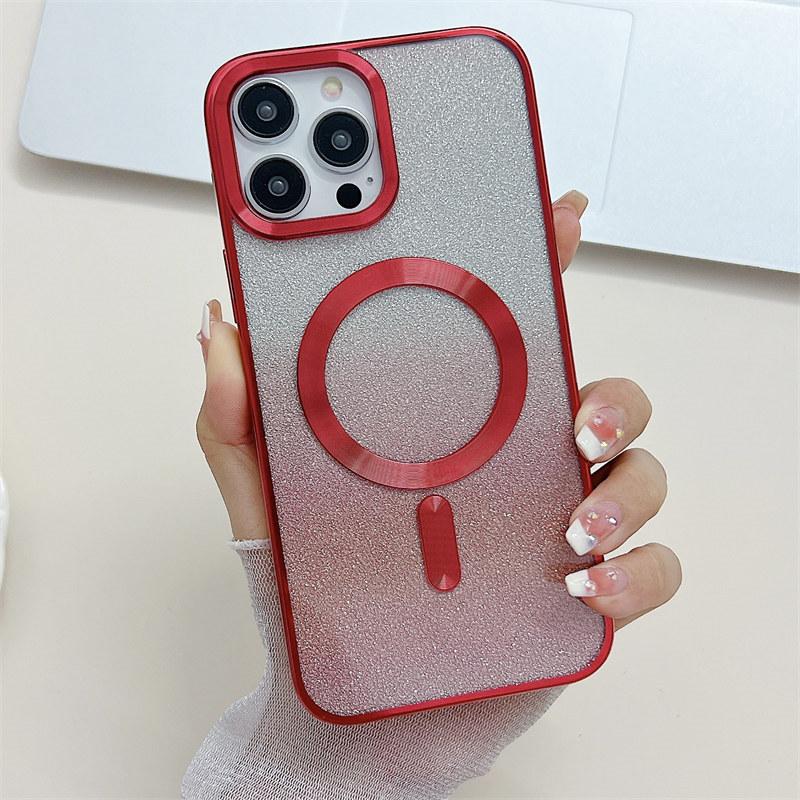 

Роскошный золотой щит с гальваническим градиентом цвета, блестящий магнитный чехол для беспроводной зарядки для iPhone 14 13 12 11 Pro Max, защитный чехол от падения iPhone 14 Plus красный