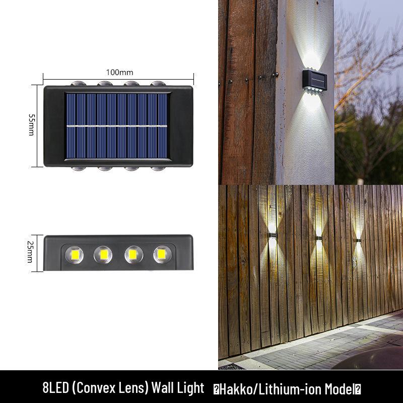 מנורת קיר חיצונית עמידה למים עם ראש כפול סולארי: פנס גן עולה/יורד עם קישוט זוהר