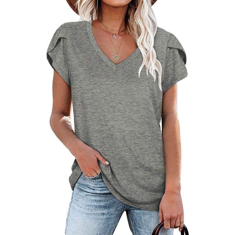 Solid-Color V-neck Short-Sleeve T-shirt Solid V-neck Short sleeve Overfit t-shirt Women