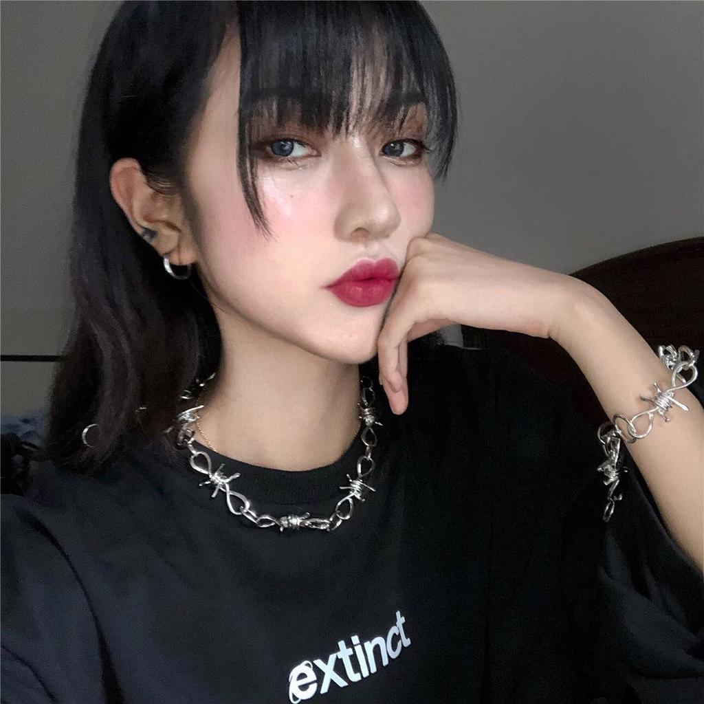 Minimalist Punk Choker Necklace & Bracelet Edgy Streetwear Hip Hop Jewelry for Women Men Gothic Chain Collarbone Gift