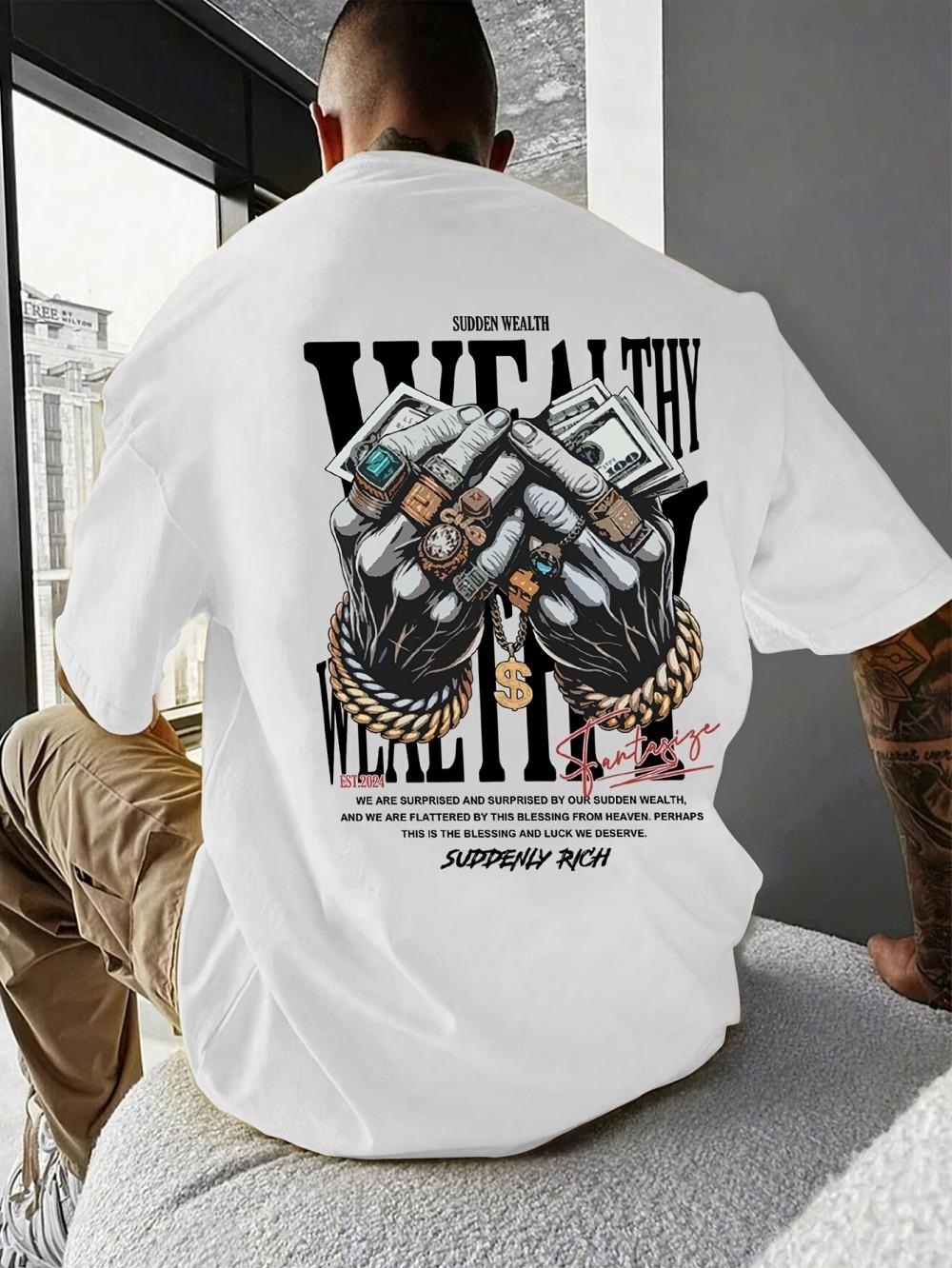 

Новое европейское и американское богатство Принтованная мужская модная дышащая футболка с круглым вырезом для активного отдыха, шоппинга, фотографии 4XL