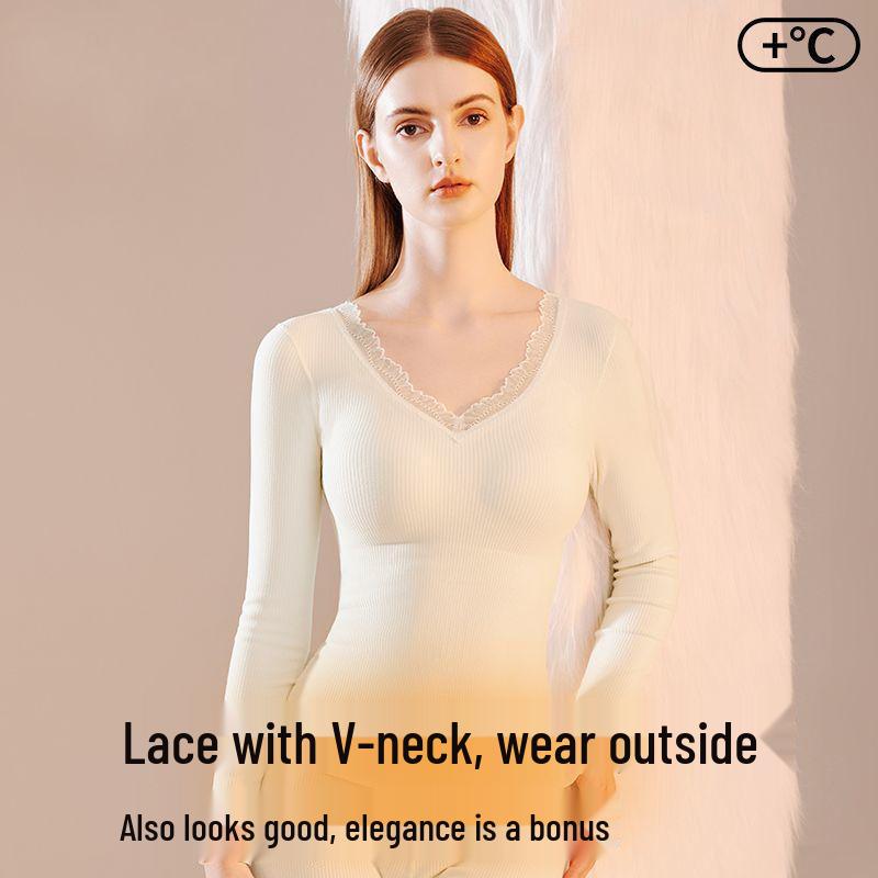 Women's Cashmere Silk Warm Set with Built-In Bra, Plus Velvet, Autumn/Winter 2025 Style, Base Layer Top Innerwear