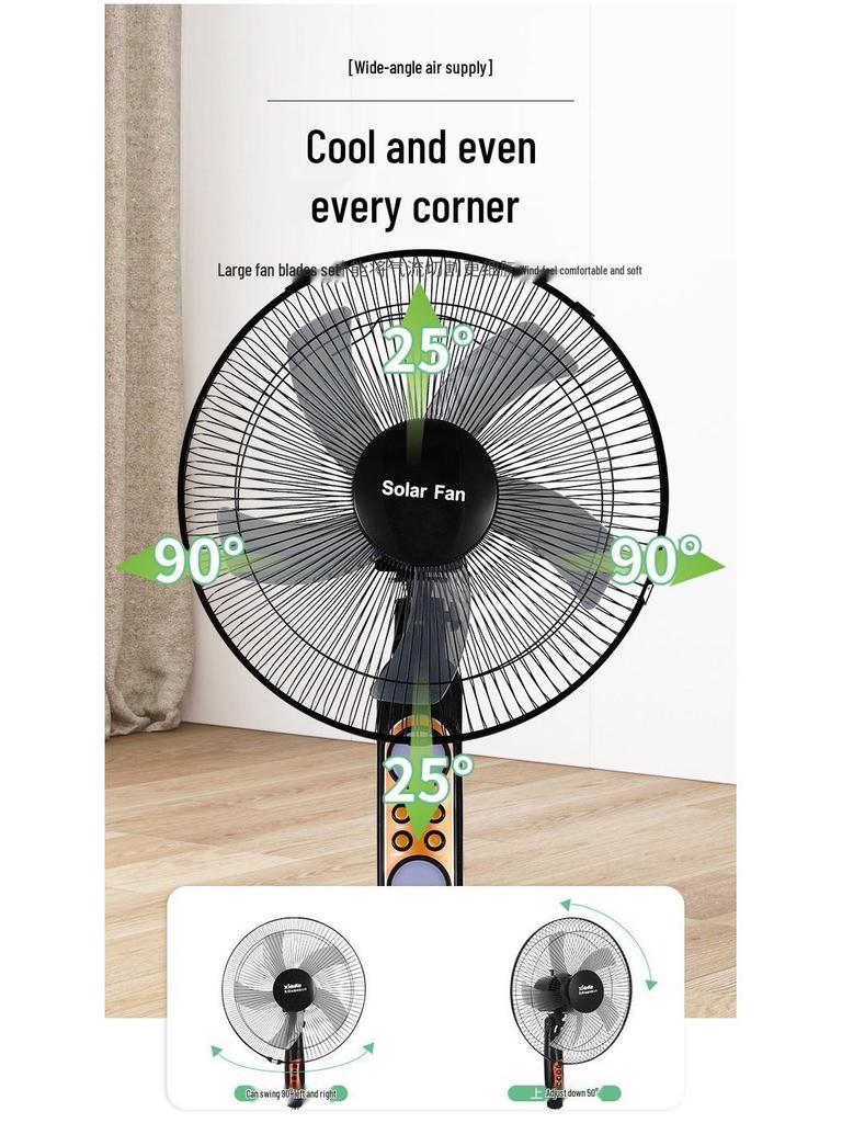 16-Inch Rechargeable Solar Floor Fan with Light for Outdoor Camping