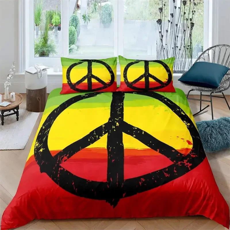 3D Hippie Peace Symbol Colorful Pattern Chic Exotic Flower Comfortable Duvet Cover Pillowcase Bedding Set Children Home Textile