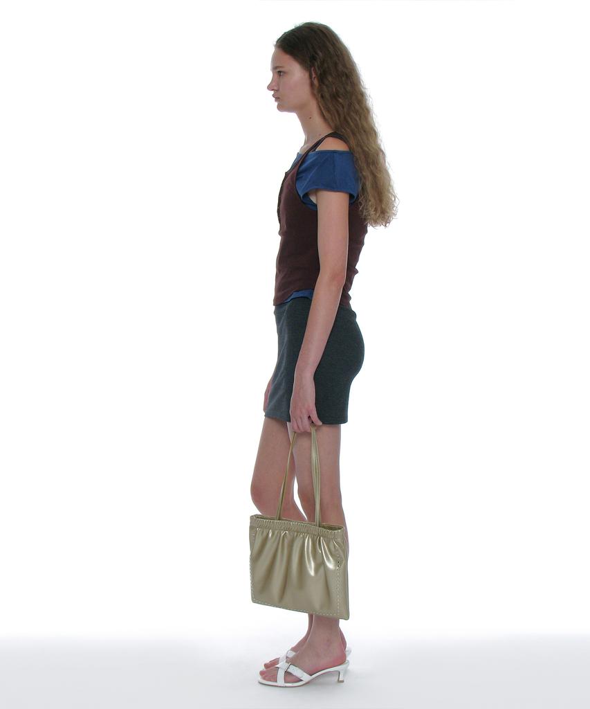 Partimento Women 2Way Studded Shirred Flat Bag_Gold