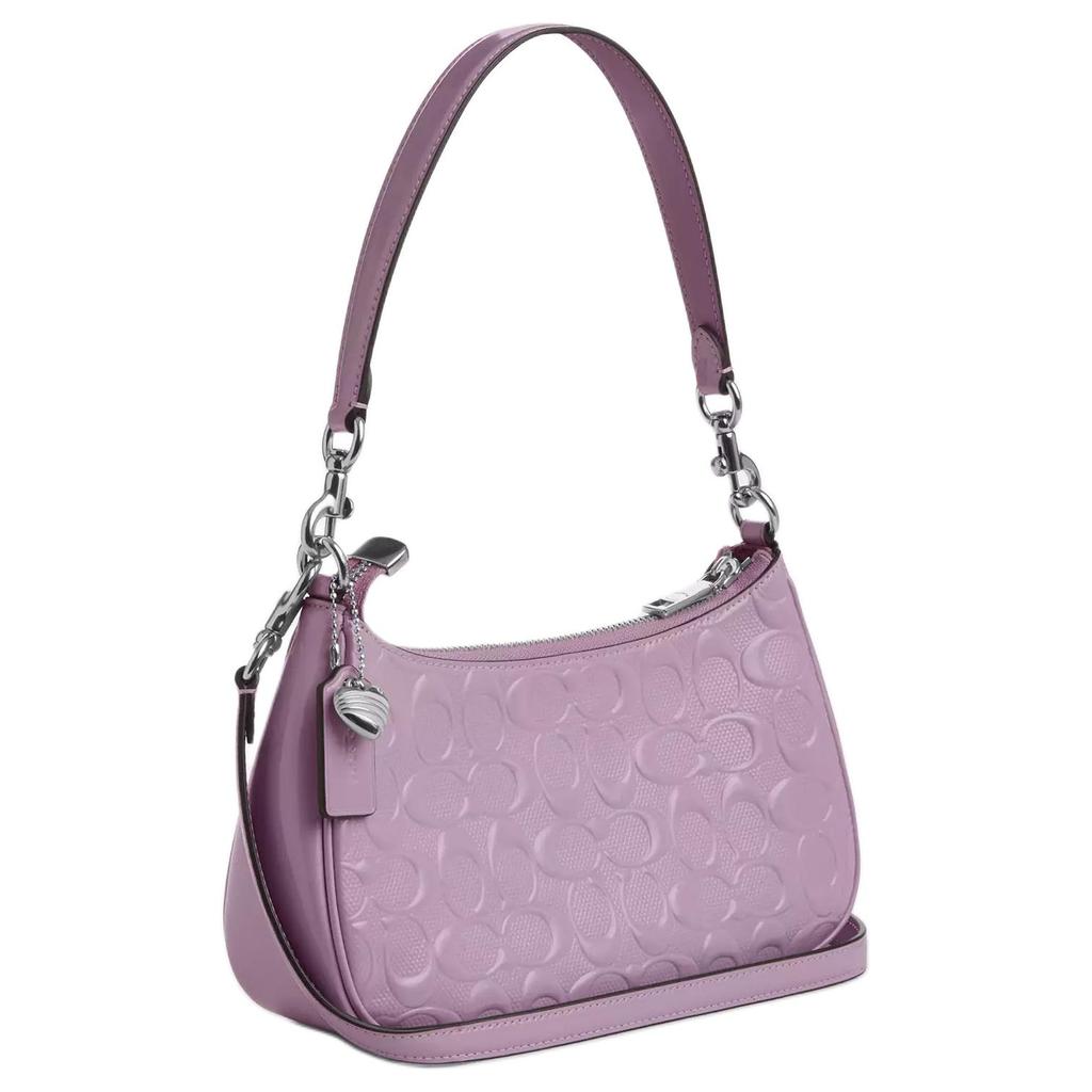 Coach Teri 25 Heart Charm Silver Metal Finish Leather Shoulder Bag Medium Light Purple Women Shoulder Bag CDA98-SVIZ