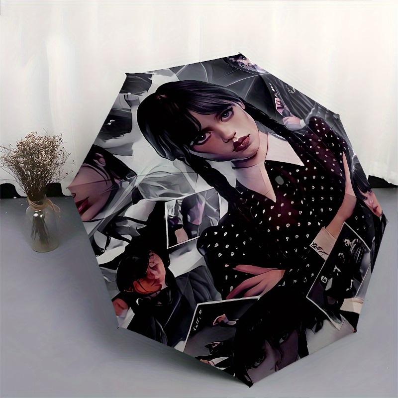Wednesday Addams,Gothic Fashion Automatic Folding Umbrella 8 Ribs Lightweight Design, Durable Iron Frame, Compact and Portable, Ideal Birt