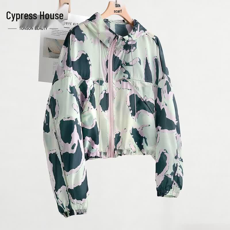 Sibaishe Women s Hooded Lightweight Printed Jacket S