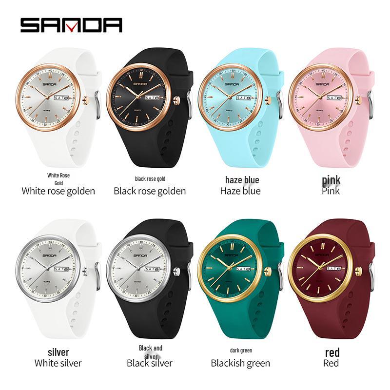 SANDA Student Quartz Wristwatch: Fashionable, Simple, Luminous, Waterproof, Versatile, Double Calendar