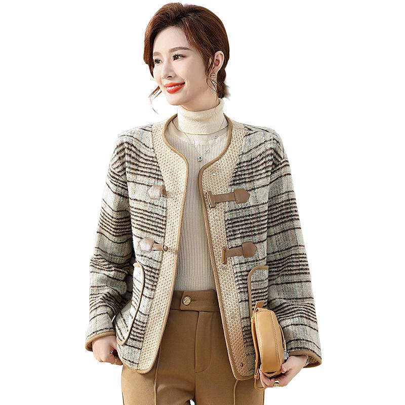 Manteau court en laine élégant pour femme, idéal pour l'automne, le printemps et l'hiver - Style élégant et parfumé pour les femmes d'âge mûr et les personnes âgées