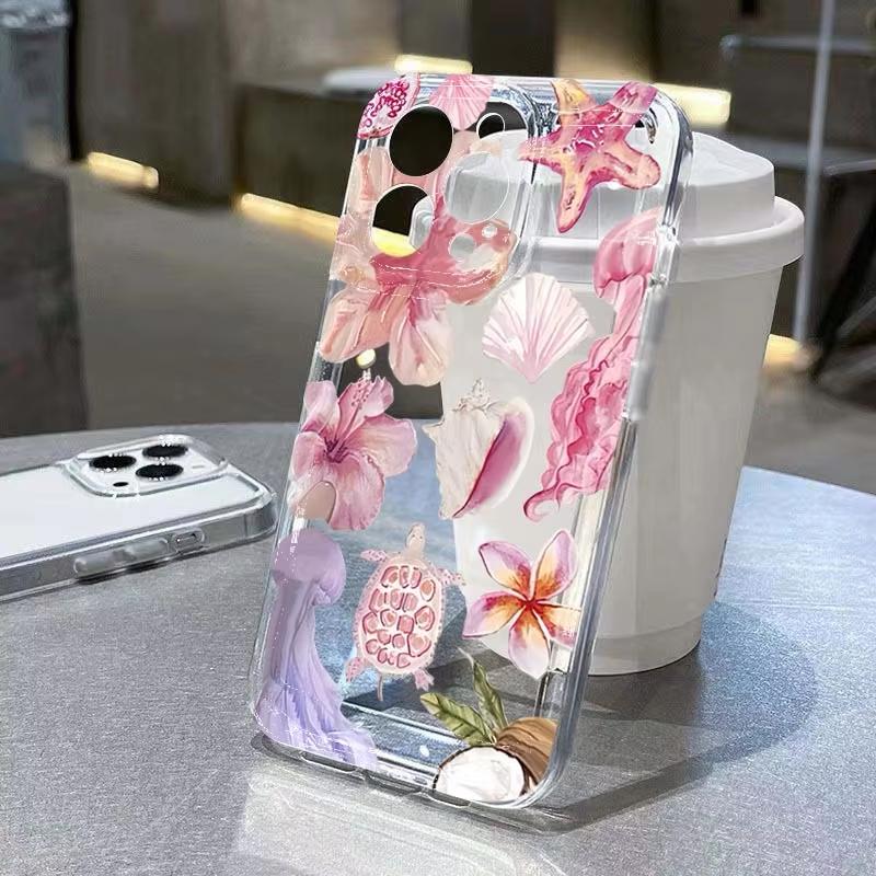 

Floral Starfish Turtle Painte Clear Phone Case For Xiaomi Mi 15 T Pro 14T 13T Mi 17 Pro 15 14 13 12 11 Lite 5G Silicone Cover Xiaomi 17 pro max