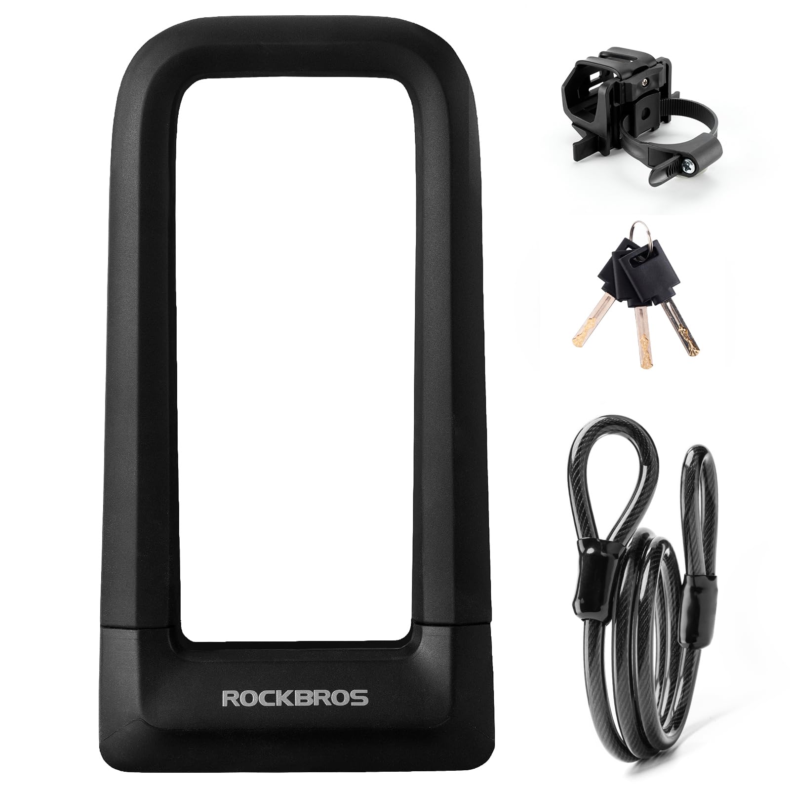 

Велосипедный замок ROCKBROS с ключом, велосипедный замок с высокопрочным силиконом диаметром дюймов, легко пересекаемый, 3 ключа, черный U-образный замок, тросовый, прочный, противоугонный, чёрный