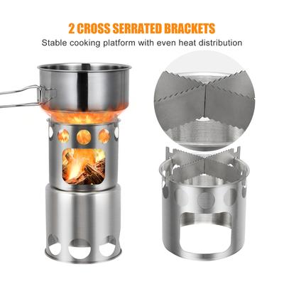 Réchaud de Camping Portable Acier Inoxydable Léger Réchaud à Bois Cuisson Extérieure Pique-nique Brûleur de Camping Réchaud à Bois
