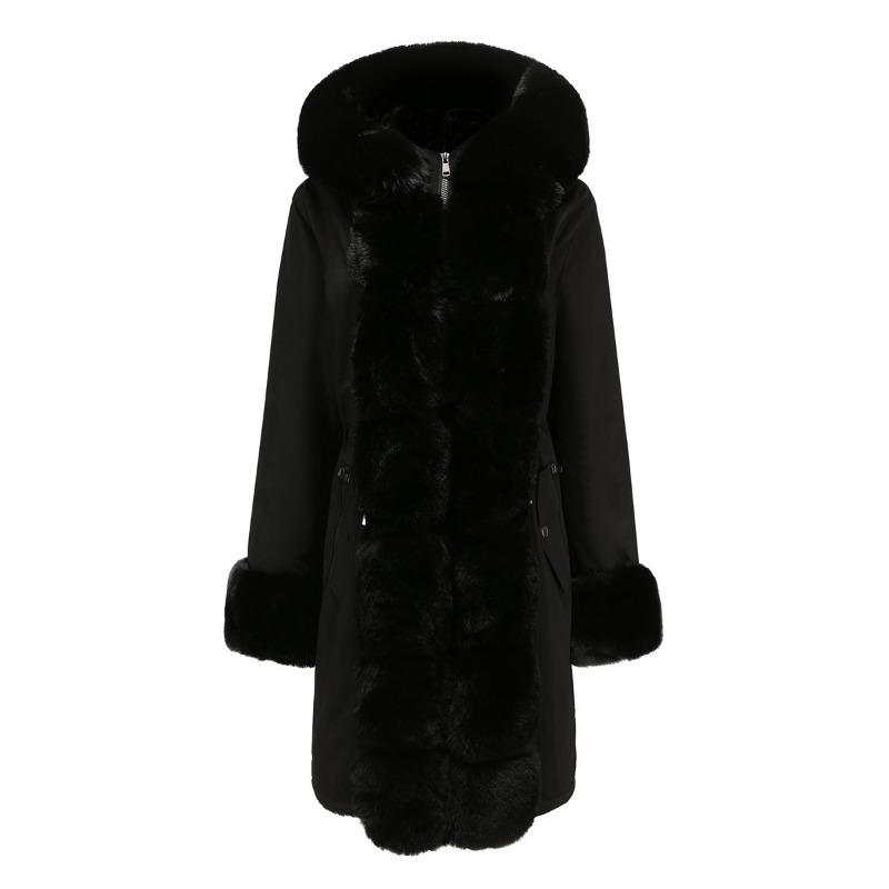 Winter new cotton-padded clothes women's removable fur collar medium and long long-sleeved pie overcome solid color hooded warm cotton clothes