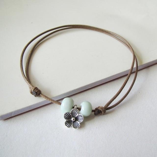 1 stücke Neue Mode Einstellbar Einfache Keramik Armbänder Fußkettchen Weibliche Original Hand-Woven Mode Fußkettchen Blatt Keramik Schmuck 41 #