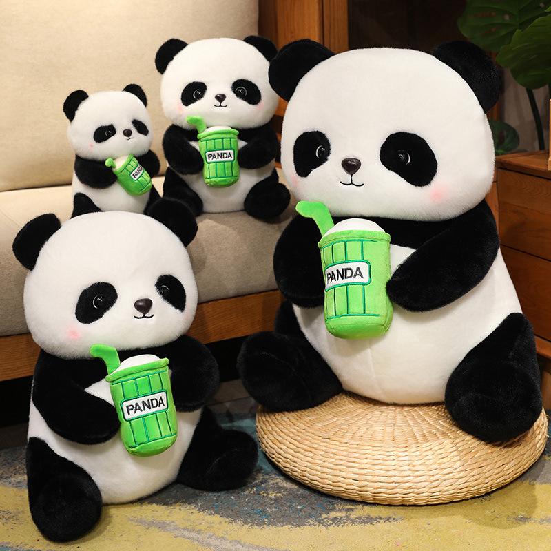 Cute Milk Tea Panda Doll Plush Toy Giant Panda Doll Soothing Doll Throw Pillow for Girlfriend Birthday Gift