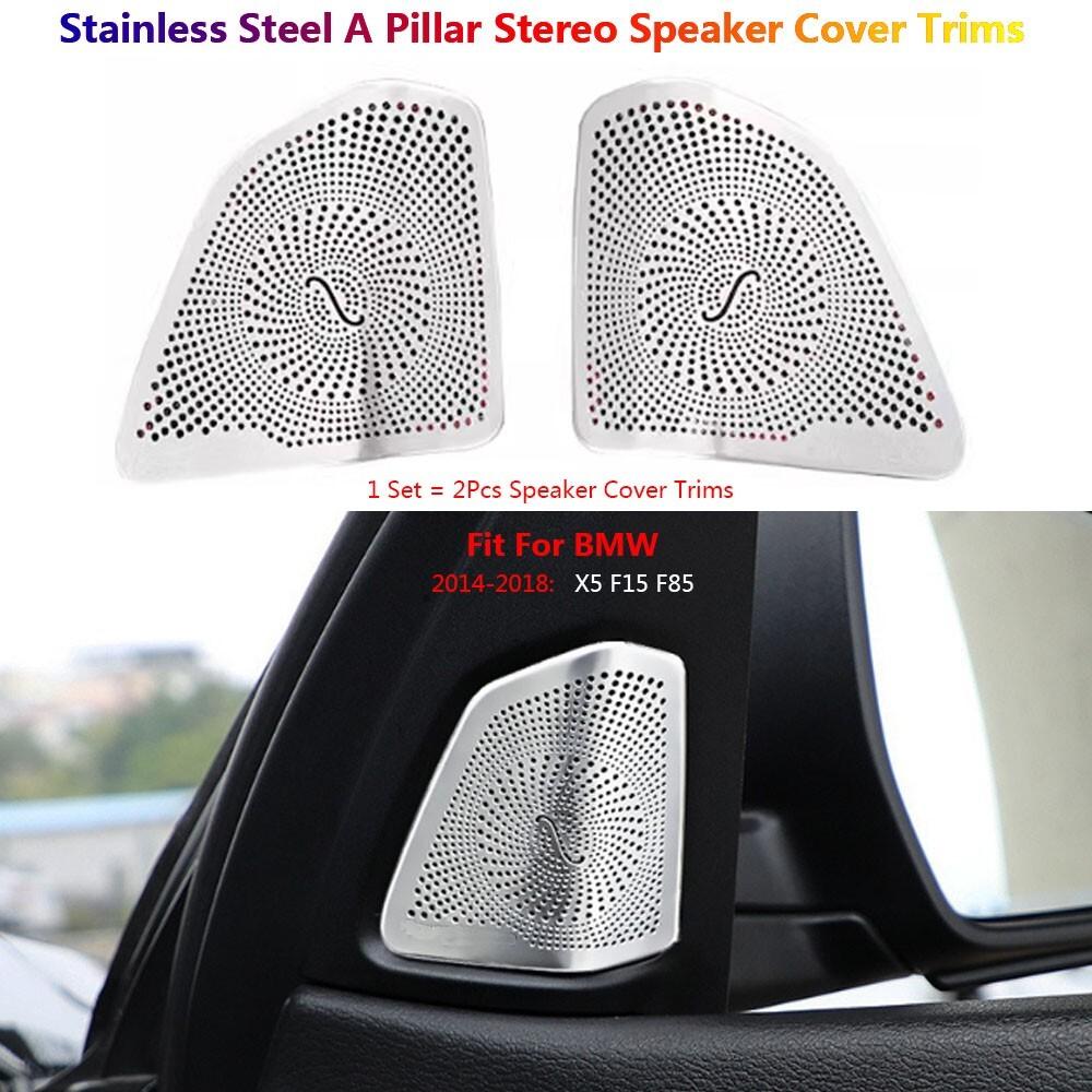 Stainless For BMW X5 F15 Car Inner Dashboard A Pillar Speaker Stereo Cover Trim