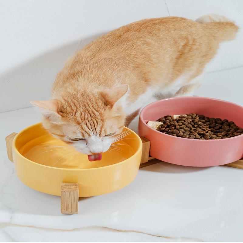 Ceramic Bowl Cat Dog Bowl Cat Food Bowl Cat Bowl Drinking Water Bowl Double Bowl Protection Cervical Spine Bowl Black Pet Bowl