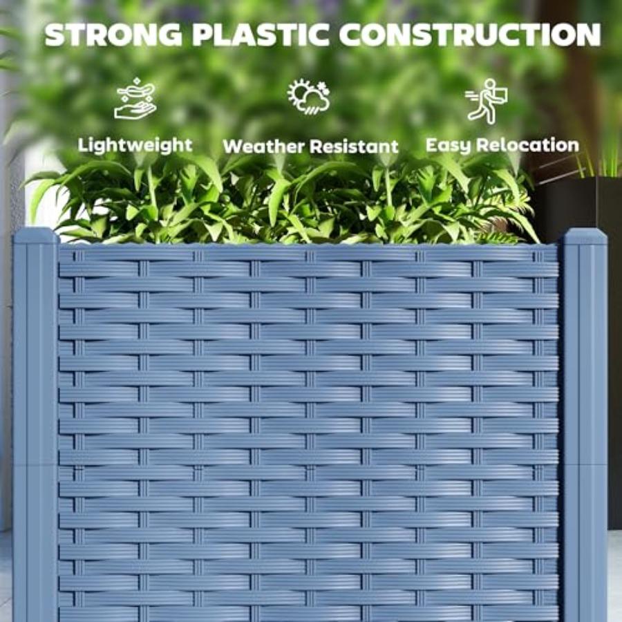 5 x 1 x 1 ft Raised Garden Bed Indoor Outdoor Plastic Planter Box with Drainage Holes Drain Plugs and Water Reservoirs for Vege