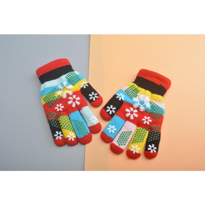 Mary Children's Gloves, Five-finger Baby Autumn and Winter Colored Snowflakes, Six-color Students and Children Double-layer Thickened Warm