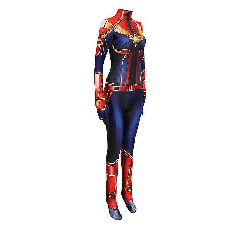 Disfraz de Cosplay de Capitana Marvel Película Los Vengadores Superhéroe Carol Danvers Cosplay Body Mono Disfraz de Halloween para Mujer