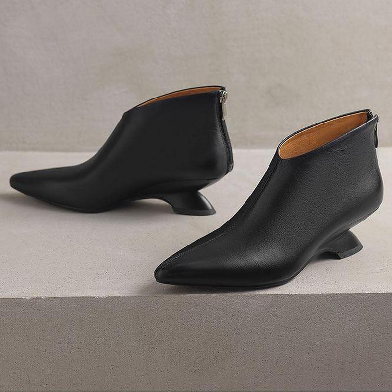 Модные женские ботильоны FHC 2024 Странный высокий каблук Naked Botas Зимняя обувь Ботильоны Заостренный носок Застежка-молния сзади Коричневый Черный Дропшиппинг 34 4360₽