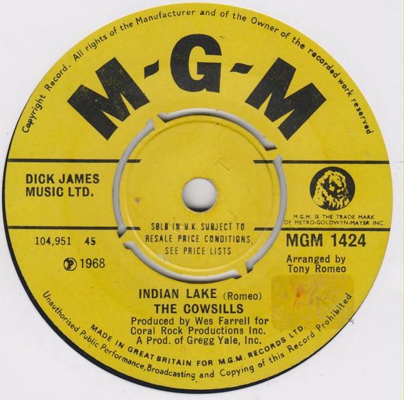

7inch Record COWSILLS Indian Lake Newspaper Blanket MGM1424 MGM RECORDS 1968 UK Rock Used