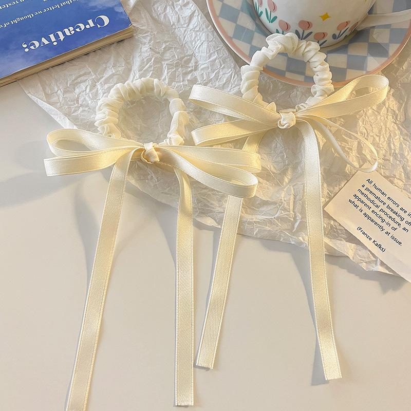 

2 шт., резинки для волос в стиле балета с бантом, женские, модные, для девочек, резинки для конского хвоста, симпатичные, двойные ленты для волос, веревка для укладки волос белый