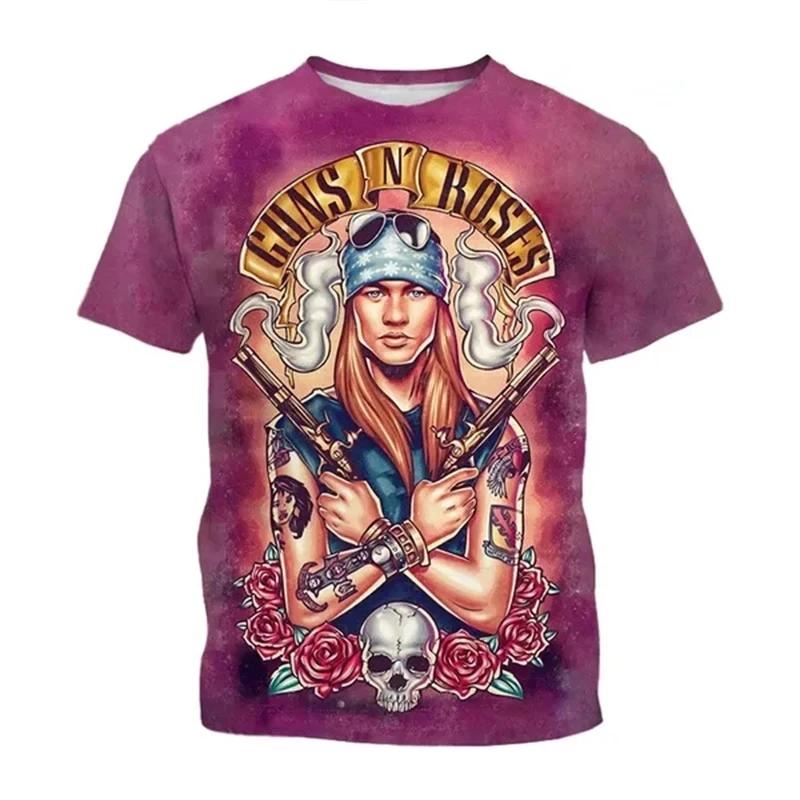 Vintage Guns N Roses 3D Print O-Neck T-shirt Men Casual Short Sleeve Rock Band Oversized Hip-hop Tshirt Unisex Clothing