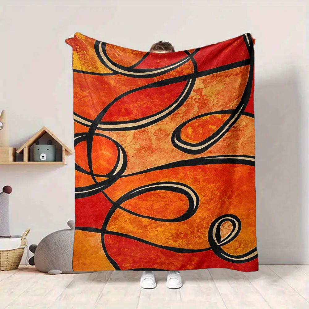 1Pc Abstract Lines Blanket Soft And Comfortable Casual Warm Camping Travel Christmas Halloween Xmas Gift M928623