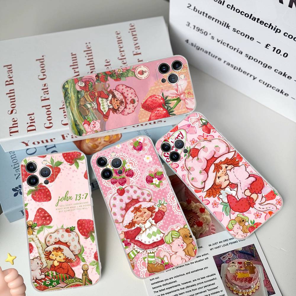 Animated S-Strawberry S-Shortcake TPU Silicone Case For IPhone 11 12 13 14 15 16 17 Pro Max Shockproof Clear Back Cover