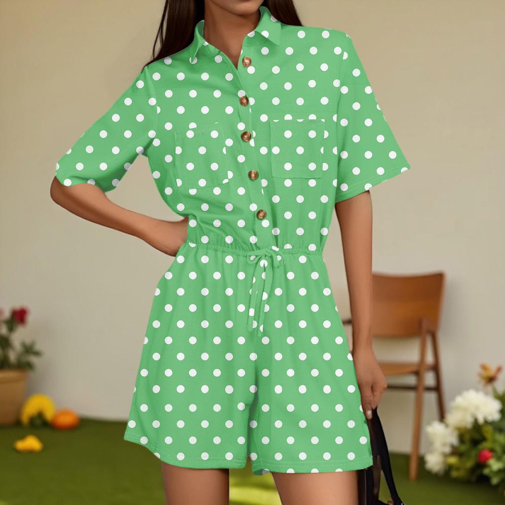 Women's Fashion V-neck Jumpsuit Plaid Casual Short Sleeve Top Jumpsuit