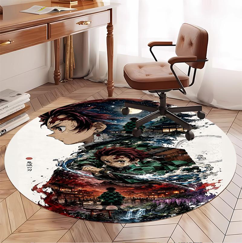 Demon Slayer Pattern Round Rug, Indoor/Outdoor Mat, for Picnic, Gameroom, Bedroom, Office, Living Room, Home Decor Carpet, Birthday Gift