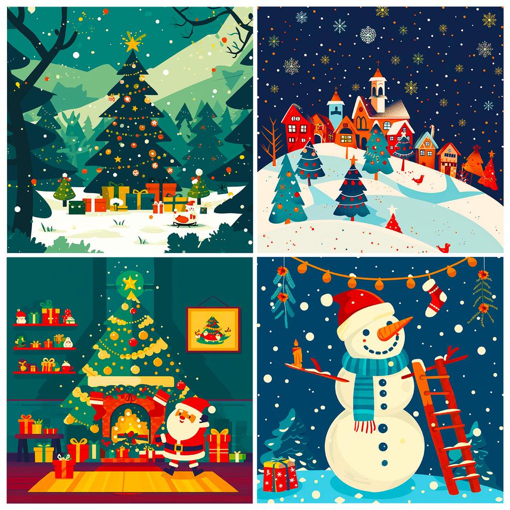 12 Happy Family Christmas Theme Material Paper Gift Wrapping Paper Cut Collage Hand Account Material