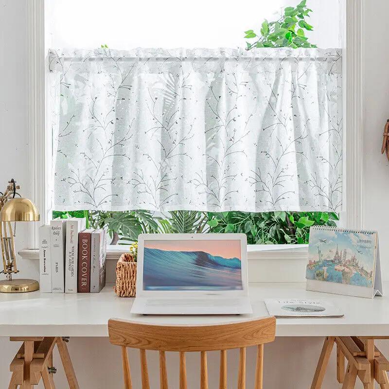 Cafe Kitchen Curtain Valance Window Door Sheer Net Voile Short Panel Home Decor Short Curtain for Cabinet Door Bedroom